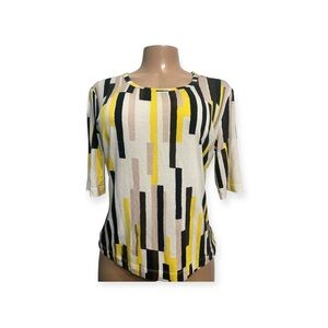 ST.JOHN Sport Striped Yellow and Black Short Sleeve Top
